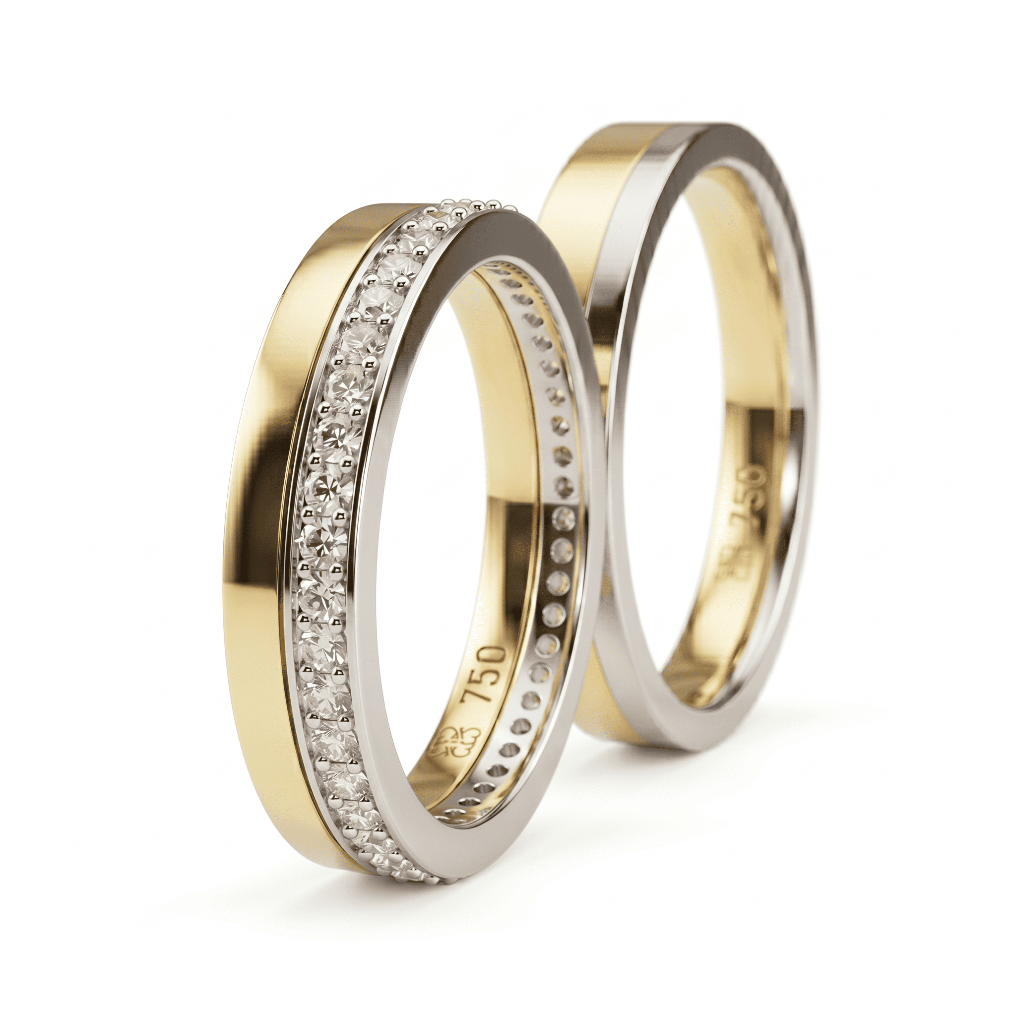 Alianzas de Boda Bicolor Oro 18k con Diamantes Eternidad en Canal (Pack)