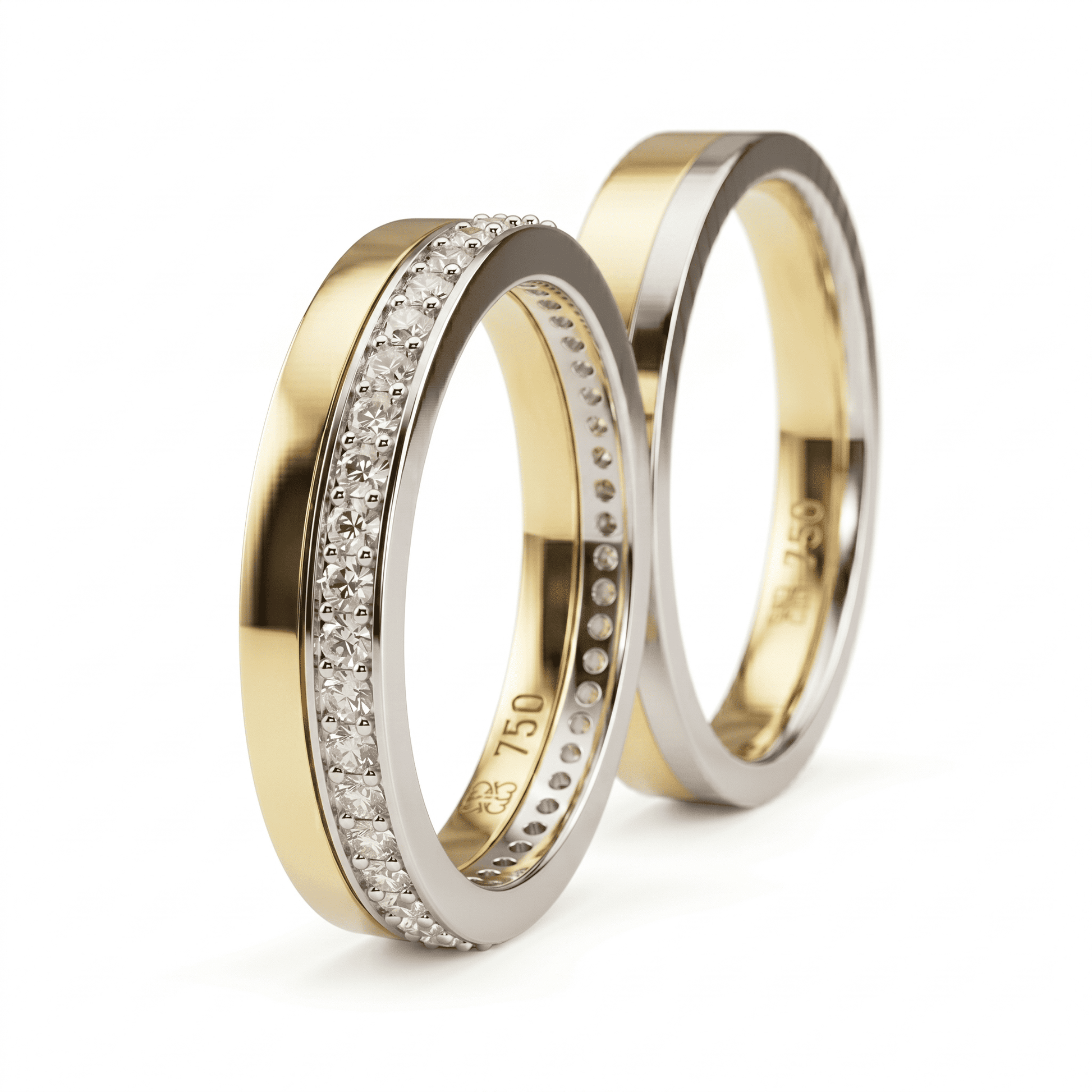 Alianzas de Boda Bicolor Oro 18k con Diamantes Eternidad en Canal (Pack)