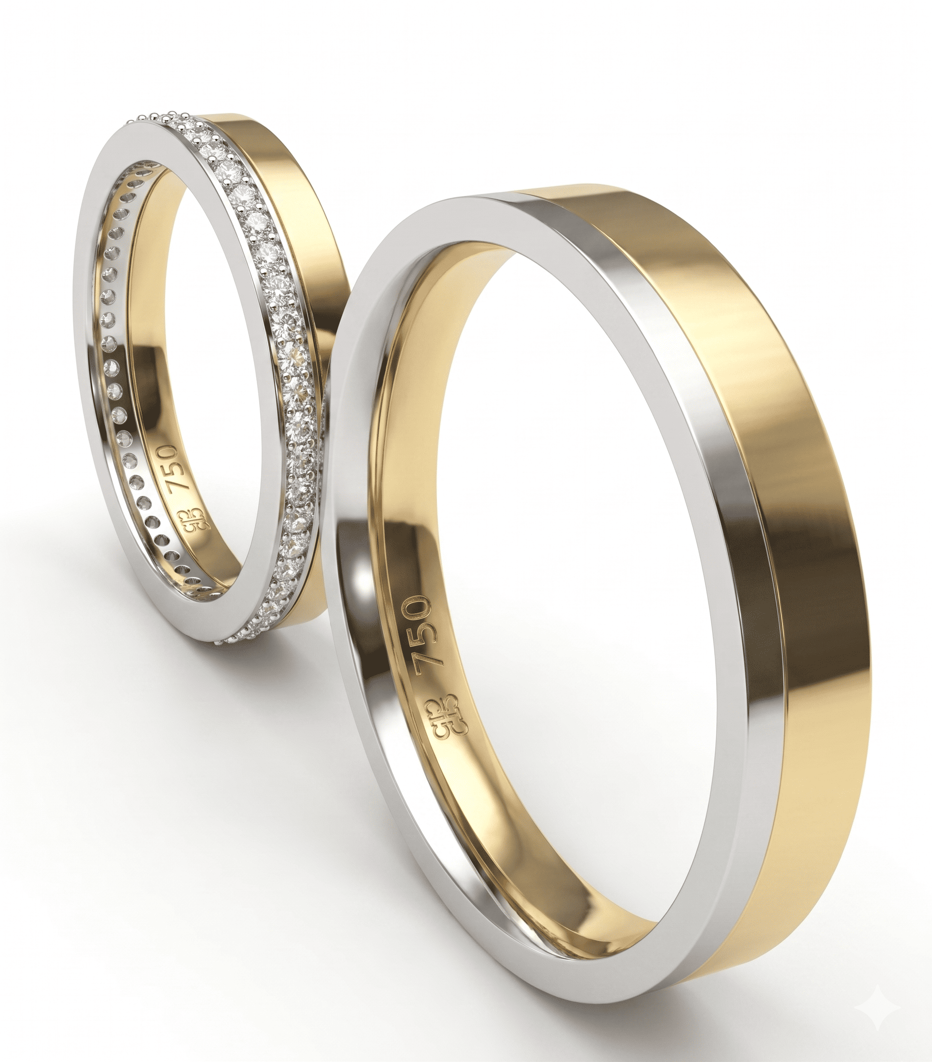 Alianzas de Boda Bicolor Oro 18k con Diamantes Eternidad en Canal (Pack)