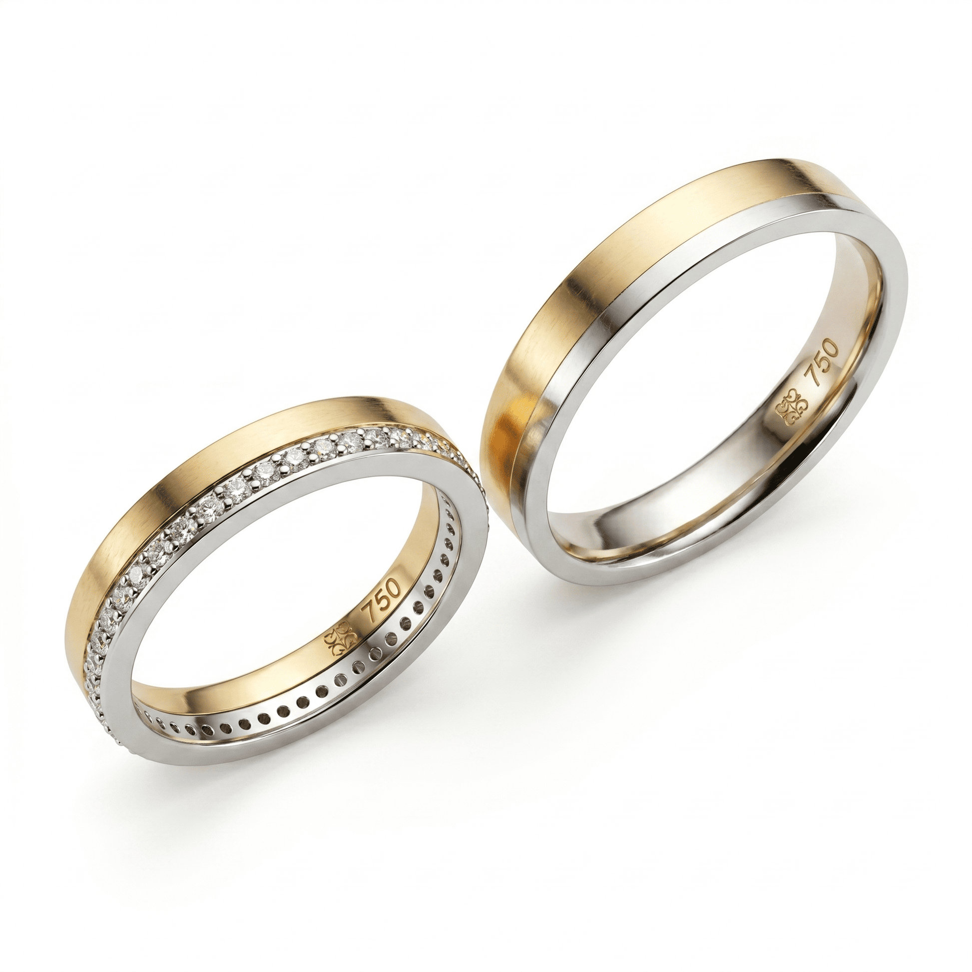 Alianzas de Boda Bicolor Oro 18k con Diamantes Eternidad en Canal (Pack)