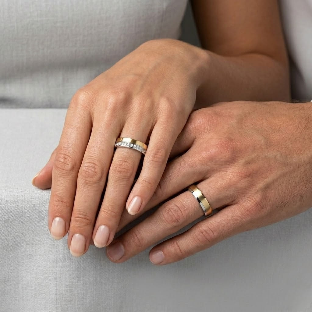 Alianzas de Boda Bicolor Oro 18k con Diamantes Eternidad en Canal (Pack)