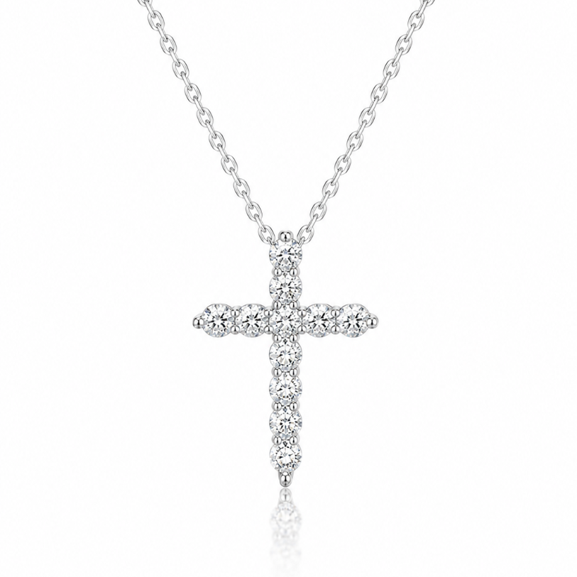 colgante cruz oro blanco 18k con diamantes de 33FACETS