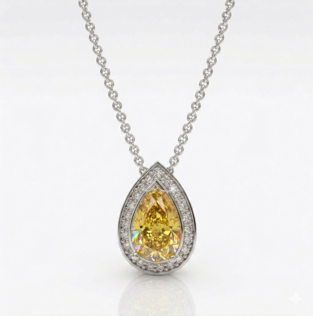 rosetón oro blanco 18k y diamantes. Diamante fancy vivid yellow.