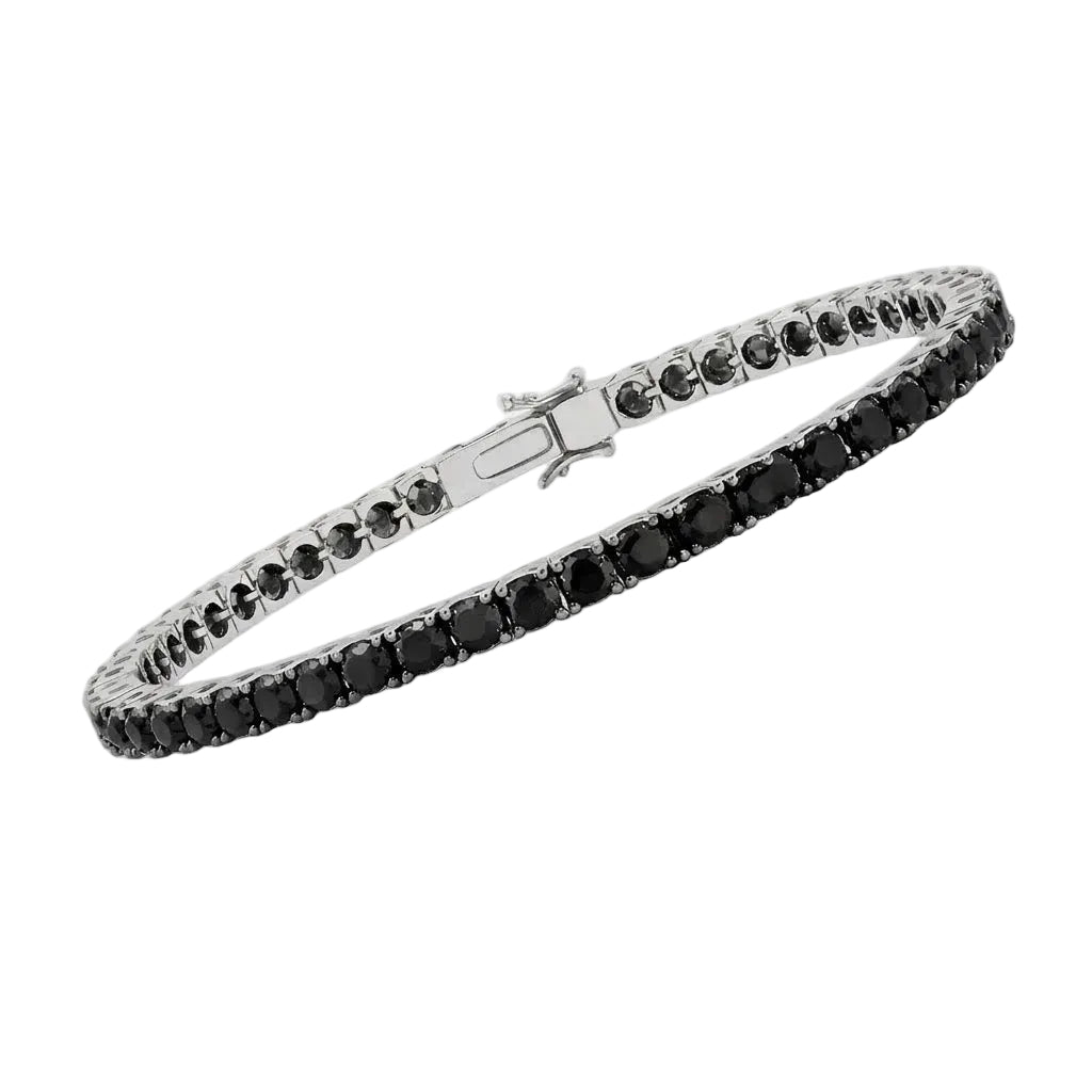 Pulsera Rivière de Oro Blanco 18K con Diamantes Negros Lab Grown Talla Brillante 3mm