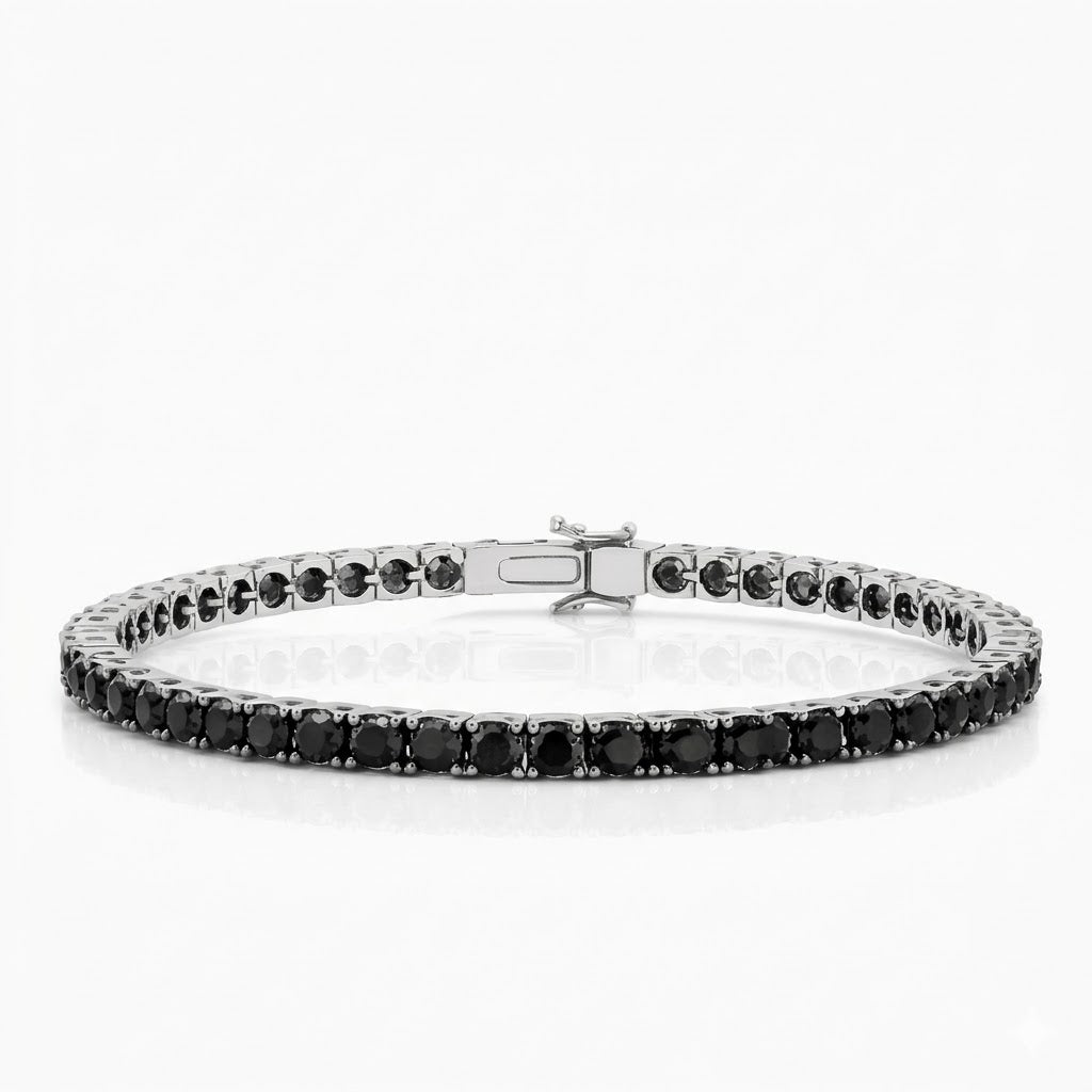 Pulsera Rivière de Oro Blanco 18K con Diamantes Negros Lab Grown Talla Brillante 3mm