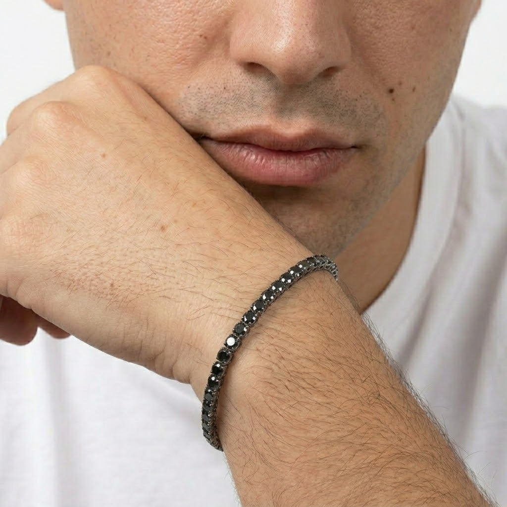 Pulsera Rivière de Oro Blanco 18K con Diamantes Negros Lab Grown Talla Brillante 3mm