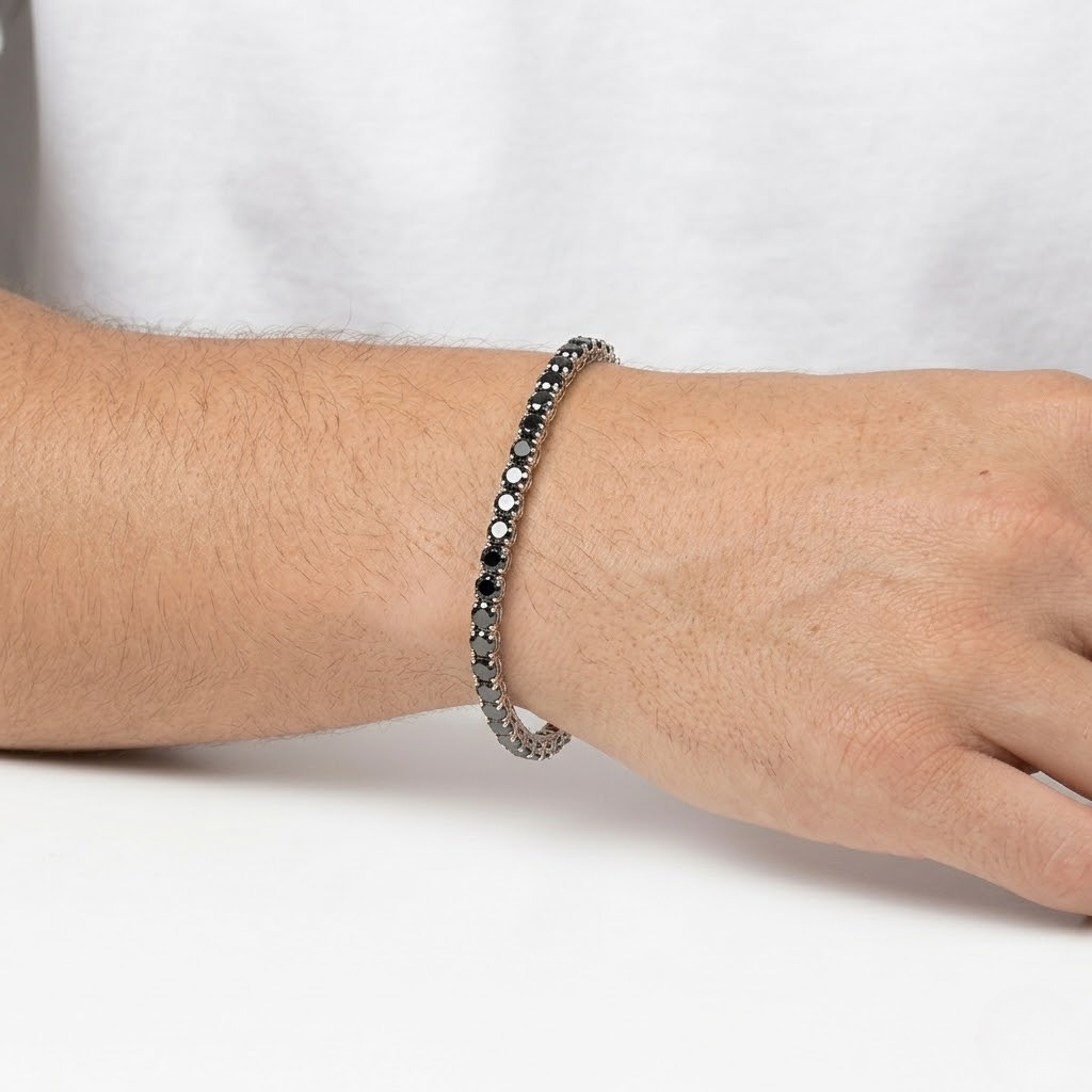 Pulsera Rivière de Oro Blanco 18K con Diamantes Negros Lab Grown Talla Brillante 3mm