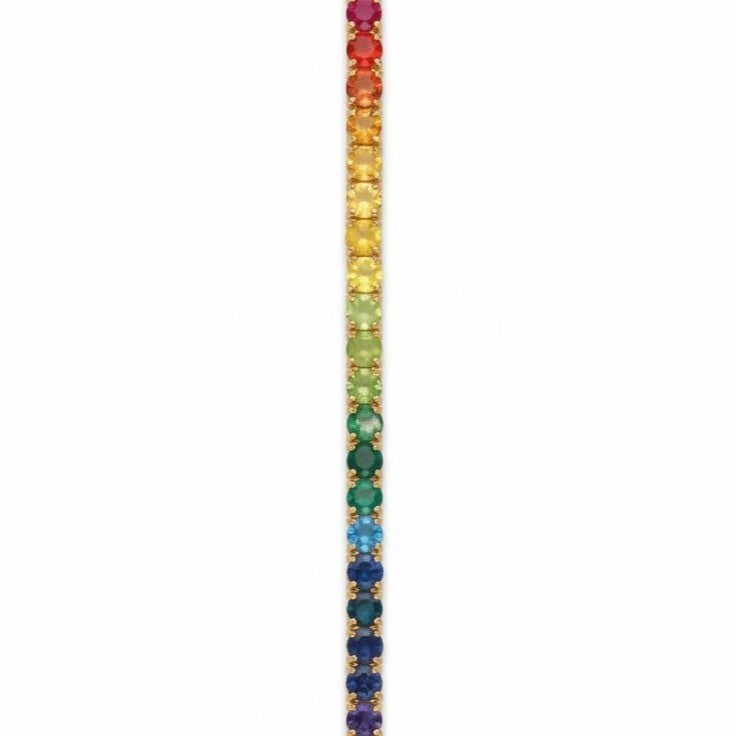 Pulsera Rivière de Oro Amarillo 18K con Zafiros Lab Grown Rainbow Talla Brillante 3mm