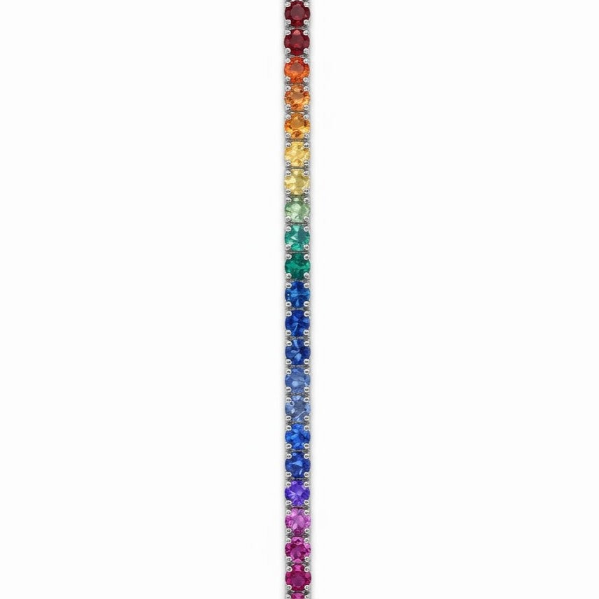Pulsera Rivière de Oro Blanco 18K con Zafiros Lab Grown Rainbow Talla Brillante 3mm