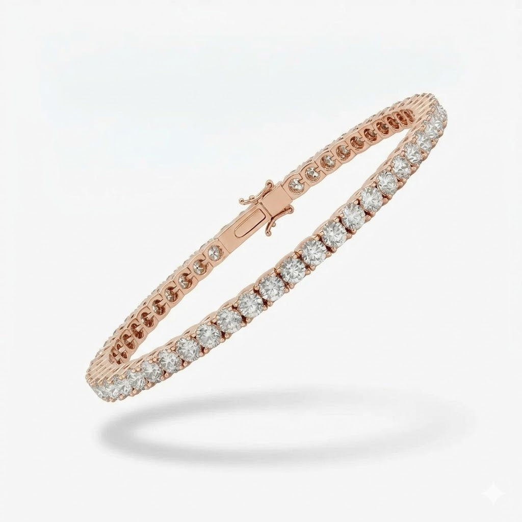 Pulsera Rivière de Oro Rosa 18K con Diamantes Lab Grown Talla Brillante 3mm