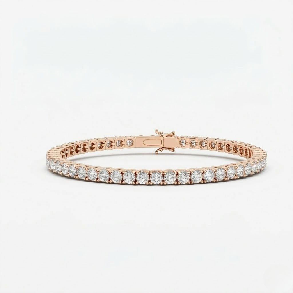 Pulsera Rivière de Oro Rosa 18K con Diamantes Lab Grown Talla Brillante 3mm