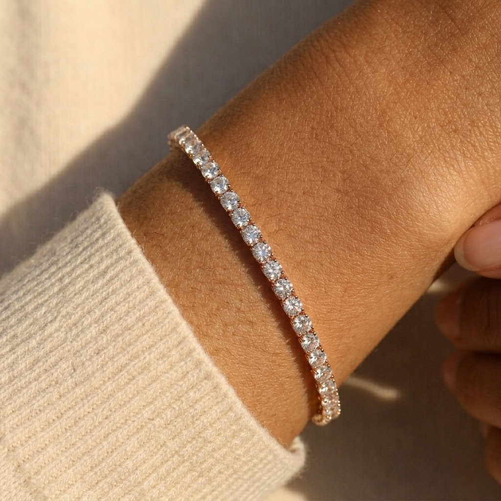 Pulsera Rivière de Oro Blanco 18K con Diamantes Lab Grown Talla Brillante 3mm