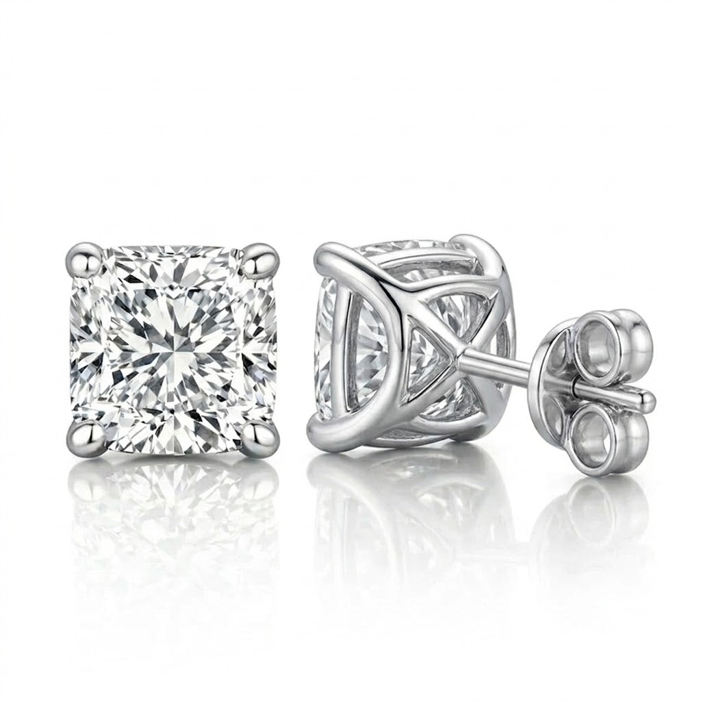 Pendientes de Diamantes Lab Grown Cushion Radiant en Oro Blanco 18K 2CT Total