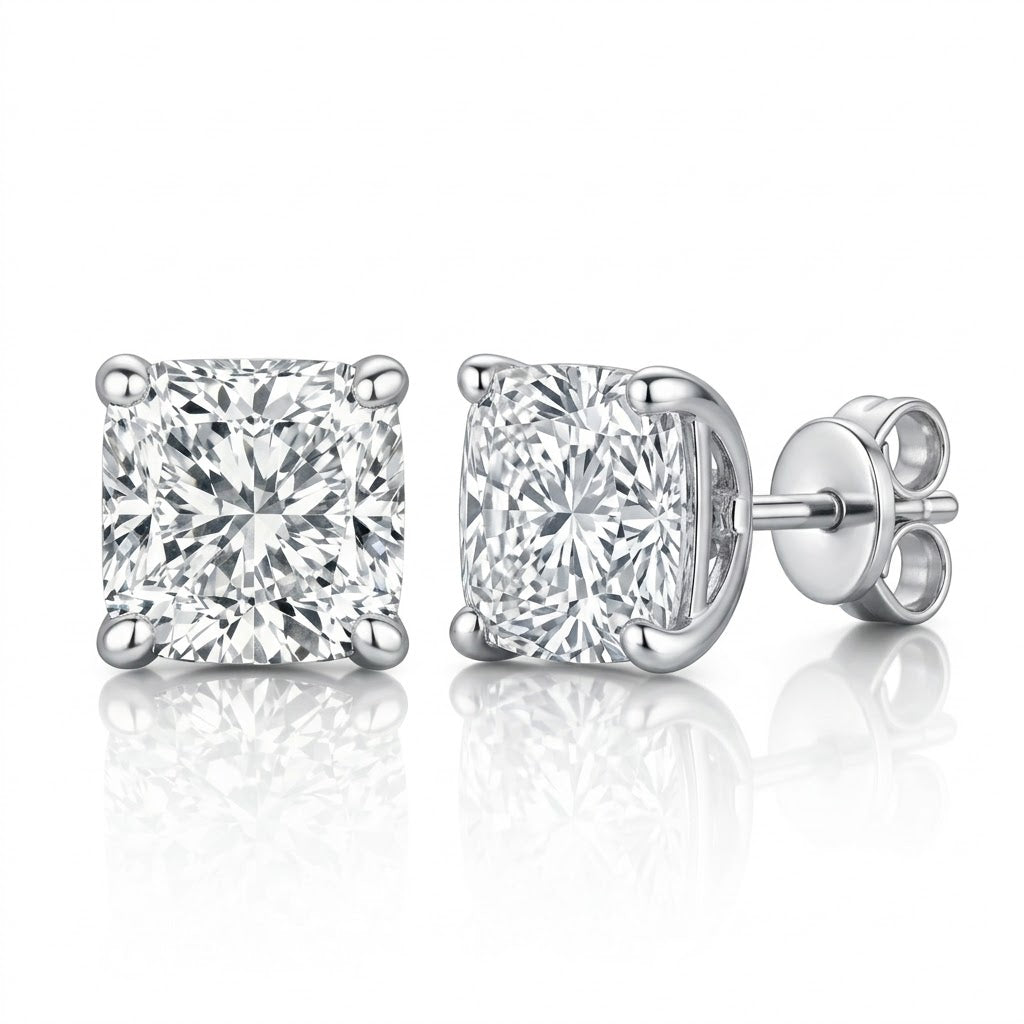 Pendientes de Diamantes Lab Grown Cushion Radiant en Oro Blanco 18K 2CT Total