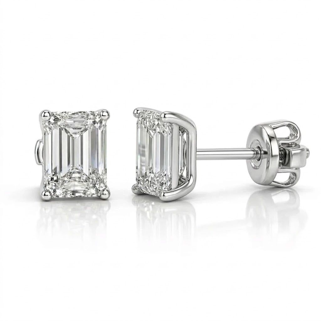 Pendientes de Diamantes Lab Grown Talla Esmeralda en Oro Blanco 18K 1CT
