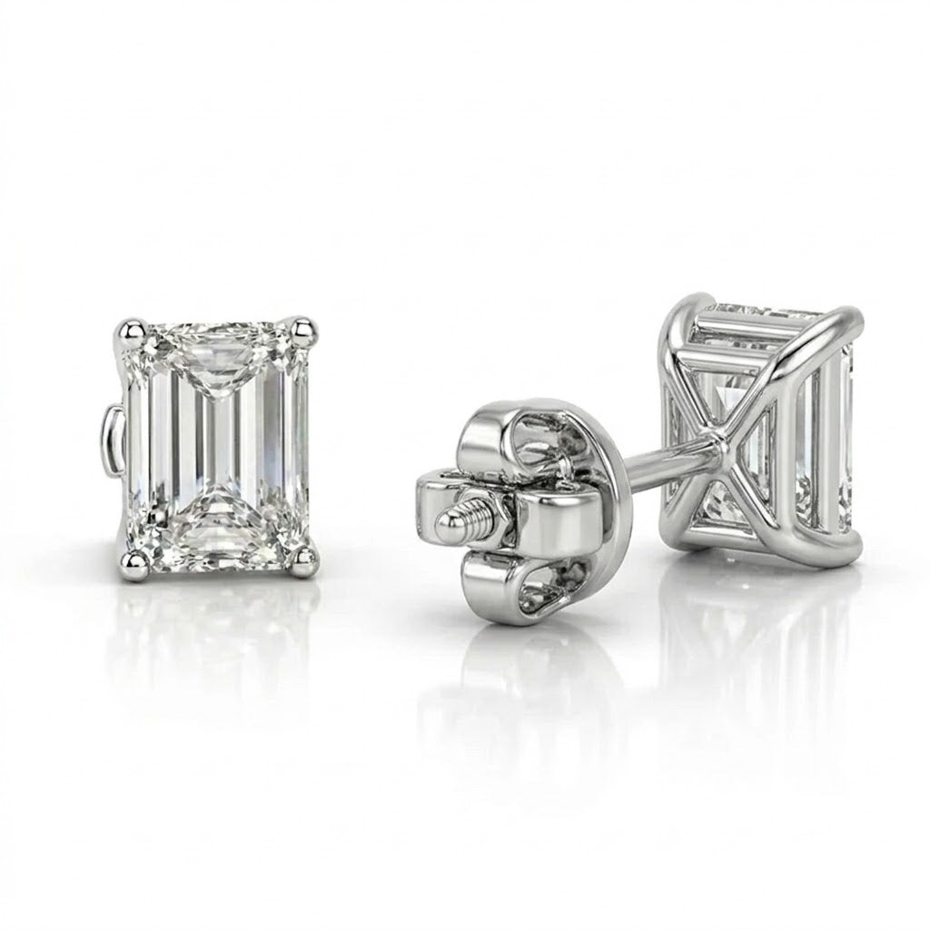 Pendientes de Diamantes Lab Grown Talla Esmeralda en Oro Blanco 18K 1CT