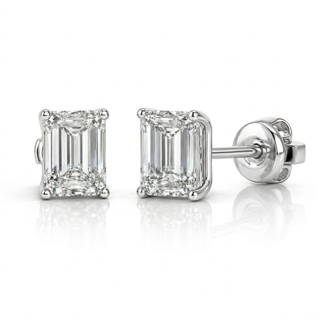 Pendientes de Diamantes Lab Grown Talla Esmeralda en Oro Blanco 18K 1CT