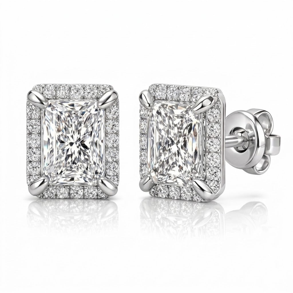 Pendientes Rosetón de Diamantes Lab Grown Talla Radiant en Oro Blanco 18K 2,3CT