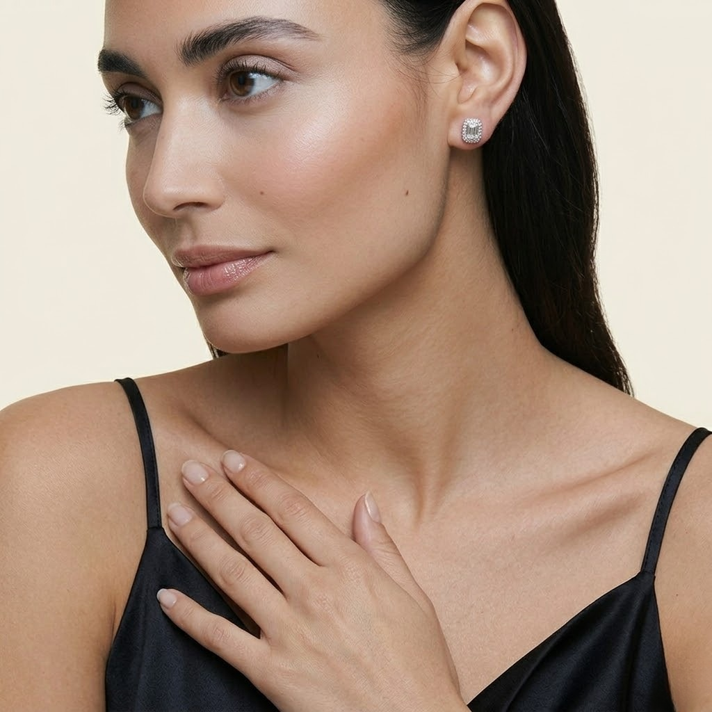 Pendientes Rosetón de Diamantes Lab Grown Talla Radiant en Oro Blanco 18K 2,3CT