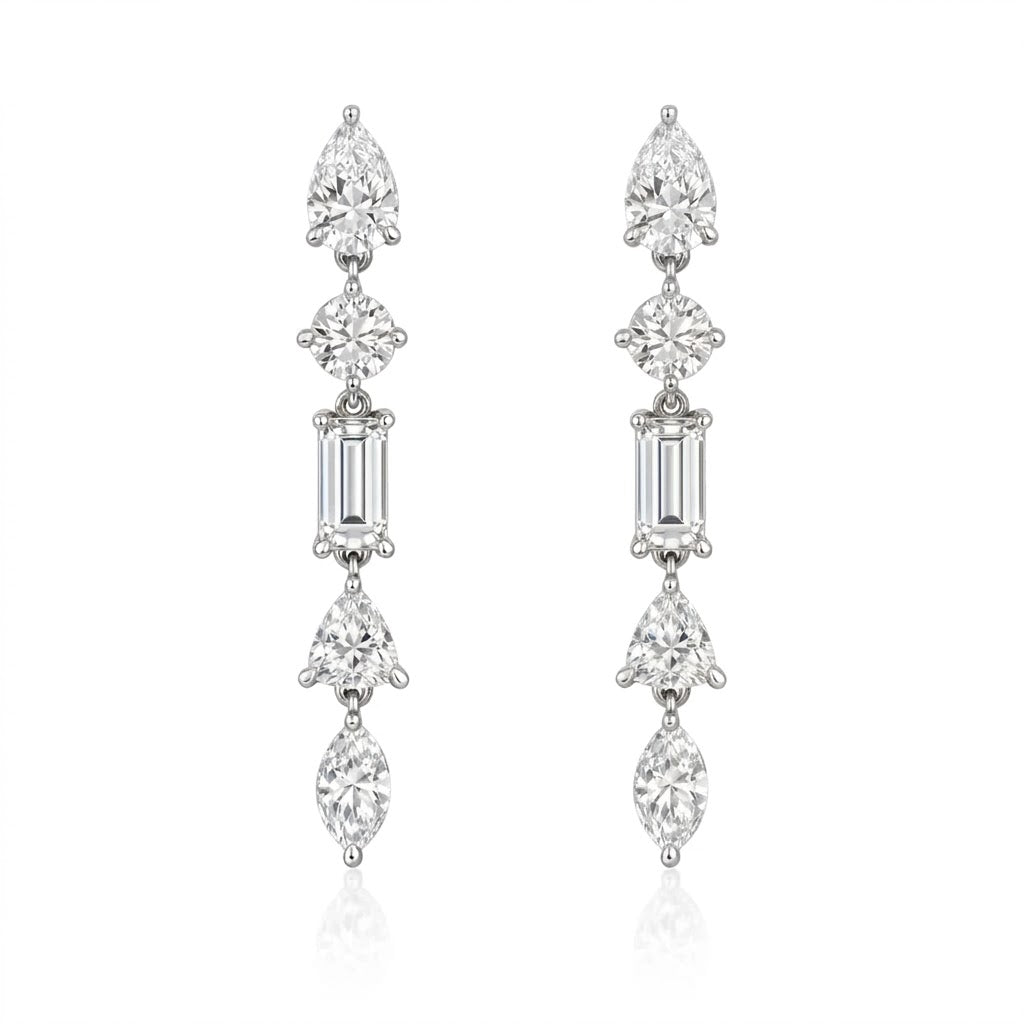 Pendientes Largos Mix de Diamantes Lab Grown en Oro Blanco 18K 1,65CT