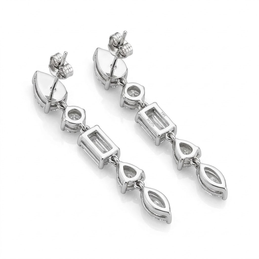 Pendientes Largos Mix de Diamantes Lab Grown en Oro Blanco 18K 1,65CT