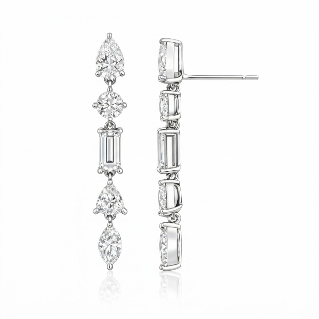 Pendientes Largos Mix de Diamantes Lab Grown en Oro Blanco 18K 1,65CT