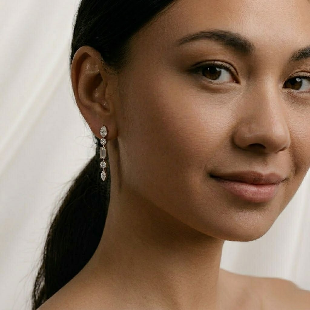 Pendientes Largos Mix de Diamantes Lab Grown en Oro Blanco 18K 1,65CT